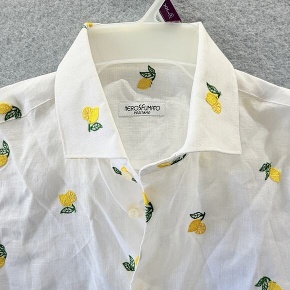 Neros fumata Positano Linen Shirt Womens Large White Lemons Embroidery Italy - Picture 3 of 5